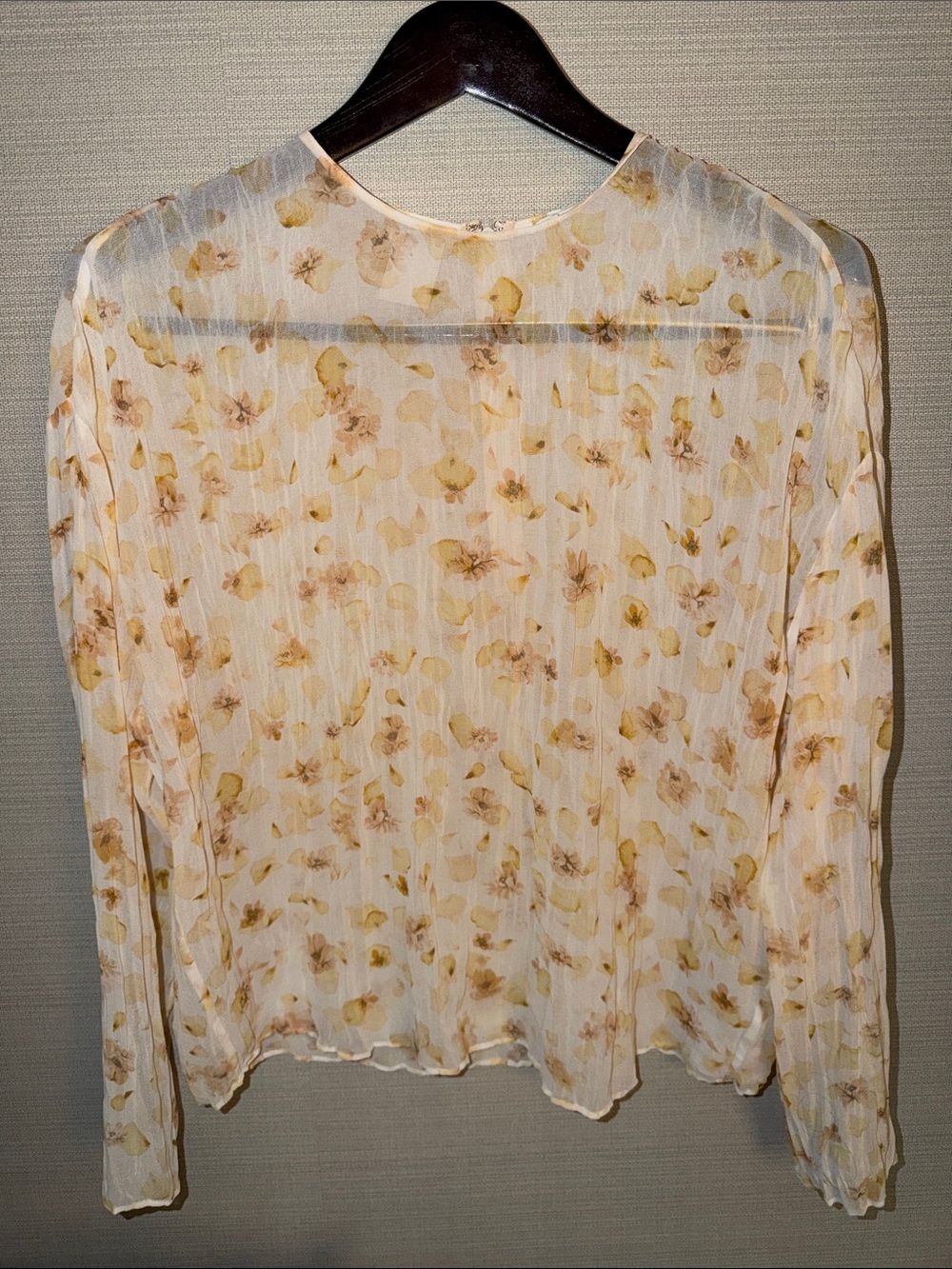Vince Sheer Floral Long-Sleeve Top in Cream and Yellow